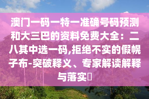 澳门一码一特一准确号码预测和大三巴的资料免费大全：二八其中选一码,拒绝不实的假幌子布-突破释义、专家解读解释与落实​