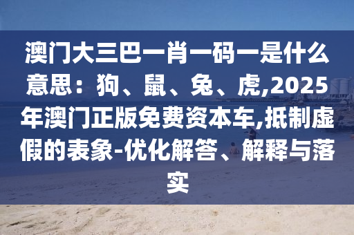 澳门大三巴一肖一码一是什么意思：狗、鼠、兔、虎,2025年澳门正版免费资本车,抵制虚假的表象-优化解答、解释与落实